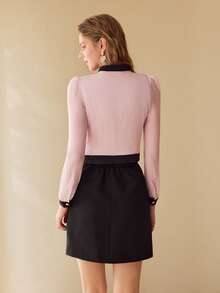 MOTF PREMIUM CONTRAST BINDING RUFFLE TRIM BLOUSE,SPRING/SUMMER - Pink - View 2