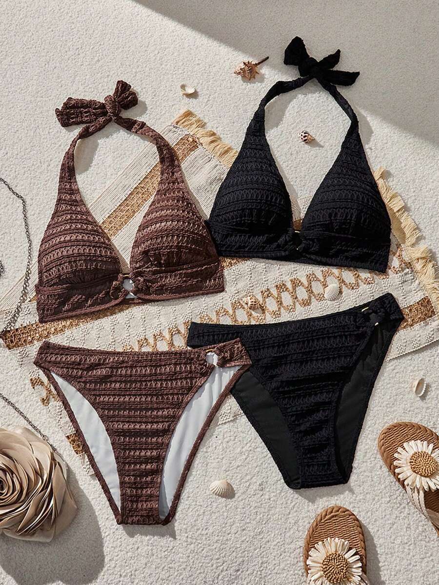 SHEIN Bộ bikini nữ 4 món/bộ, cùng kiểu phối hai màu - Nhiều màu - Xem 1