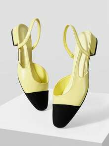 MOTF WOMEN'S SHOES NEW FRENCH YELLOW SIDE SPACE SPLICING CLOSED TOE SQUARE HEEL FASHION TEMPERAMENT CELEBRITY SHOES COMFORTABLE AND NOT TIRED FEET VERSATILE AGE REDUCTION ELEGANT STYLE WOMEN'S SHOES - Yellow Black - View 7