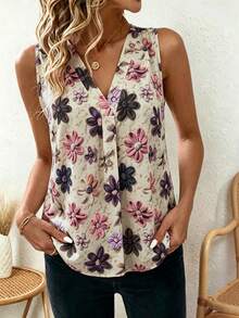 EMERY ROSE Women's V-Neck Sleeveless All-Over Floral Print Casual Tank Top - Multicolor - View 3