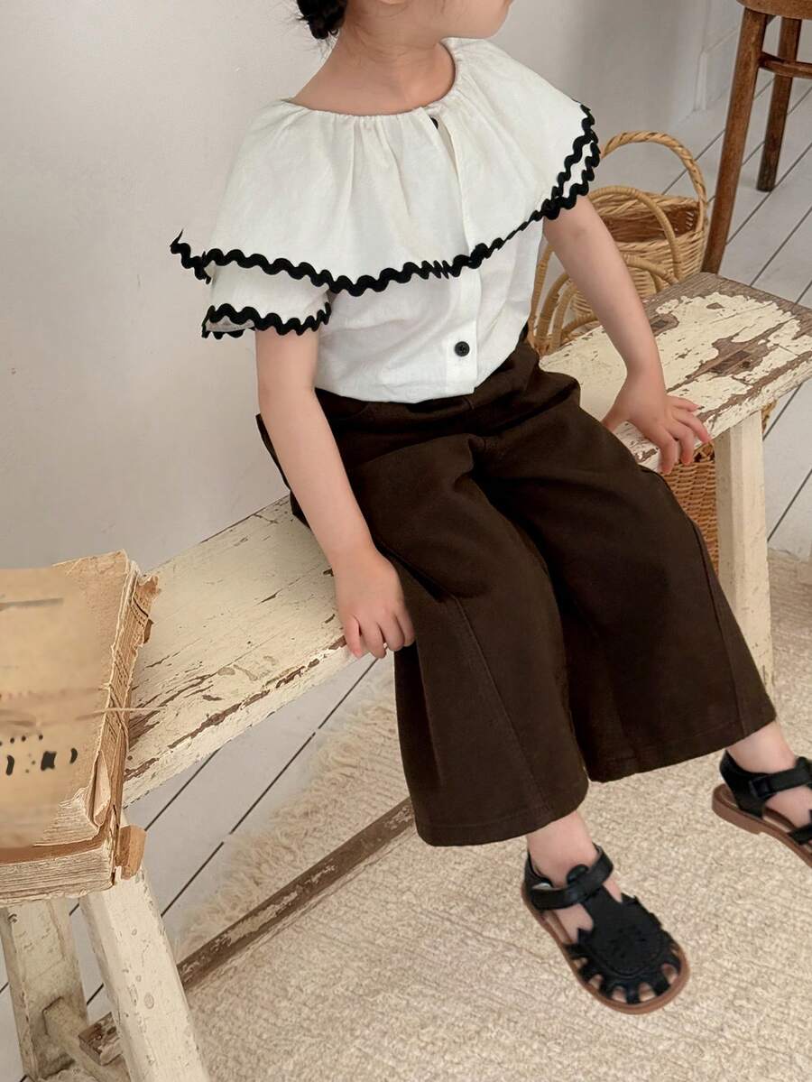 Dazy Kids 嬰兒/幼兒(女孩)休閒寬腿寬鬆牛仔長褲 - 咖啡棕 - 查看 1
