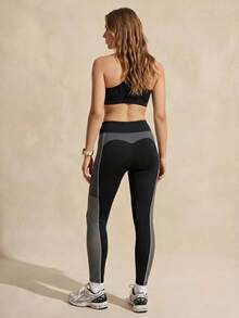 Exploreva Back To School Women's Side Pocket Contrast Color Patchwork Mesh Sports Long Pants - Black - View 5