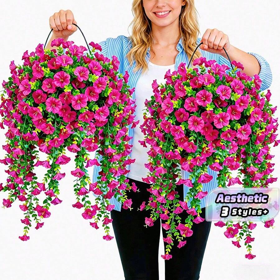 Juego de 4 piezas / 6 piezas / 8 piezas: Enredaderas de seda artificial verde y decoraciones de hojas de eucalipto. Resistente a los rayos UV para uso en exteriores. Adecuado para bodas, porches, salas de estar, paredes de oficinas, jardines, estanterías y decoración del hogar. - Color del loto rojo - Ver 1