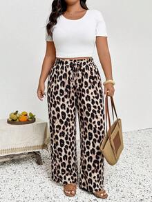 SHEIN Frenchy Pantalones rectos básicos de gasa texturizada de talla grande - Multicolor - Ver 2