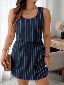 EMERY ROSE Striped Casual Minimalist Full Print Plus Size Dress - Multicolor - View 4