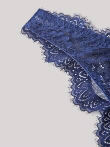 Hourtrue 2 piezas Conjunto de lencería elegante y sexy de encaje para mujer para el verano - azul real - Ver 7