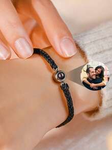 1pc Customized Photo Projection Bracelet, Stainless Steel Braided Couples Bracelet, Personalized Photo Memory Gift For Women, Family And Couples - Black - View 14
