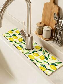 1PC Standard Size Diatomite Anti Slip Splash Proof Reusable Quick Drying Lemon Pattern Faucet Mat For Kitchen Sink Dish Drying Bathroom Countertop Organizer Home Storage Must Have - Multicolor - View 4