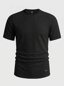ESTAVOR Men Casual Solid Waffle Knit Tee For Summer - Black - View 4