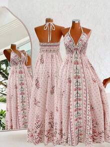 Flirla Bohemian Style Printed Beach Slip Dress - Pink - View 2