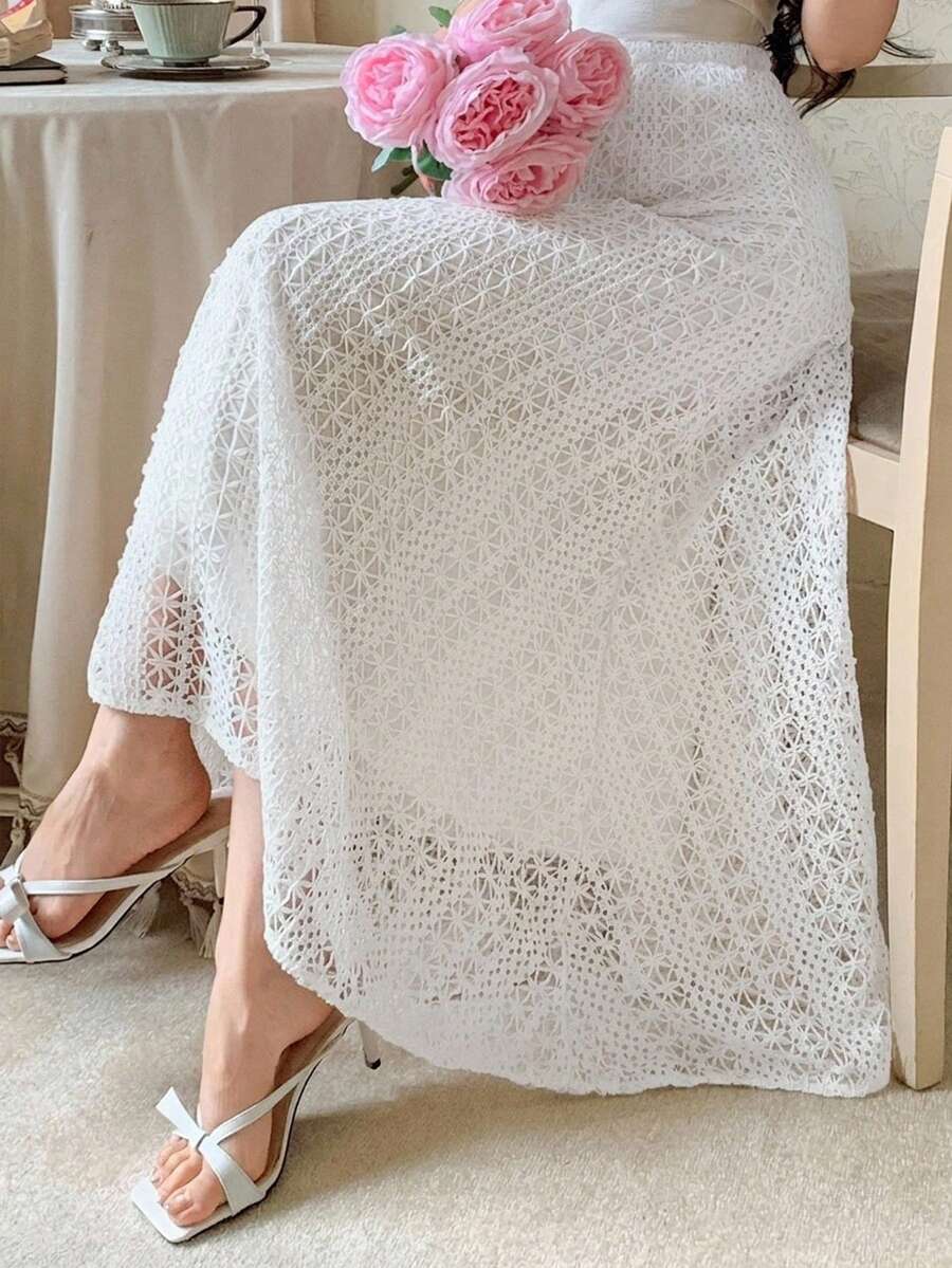 DAZY Women's Lace Embroidered Casual Versatile Date & Outing Skirt - White - View 1