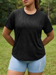 Powerista Plus Size Women's Solid Color Short Sleeve Sports T-Shirt Black T Shirt Plus Size T Shirt Black Plus Size Tops Tshirts For Women Curve Black Tshirt Curve - Black - View 6