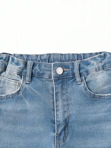 SHEIN Tween Girls Y2K Bohemian Vintage Washed Slim Fit Flare Jeans Soft Denim Pants Casual School Party Spring Autumn Back To School; Girls Light Blue Washed High Waist Micro Flare Wide Leg Jeans Summer Autumn Back To School Street Vintage Casual Versatile - Medium Wash - View 6