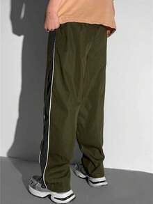 Tween Boy Sports Casual Colorblock Webbing Long Pants - Army Green - View 2