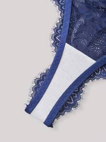 Hourtrue 2 piezas Conjunto de lencería elegante y sexy de encaje para mujer para el verano - azul real - Ver 9