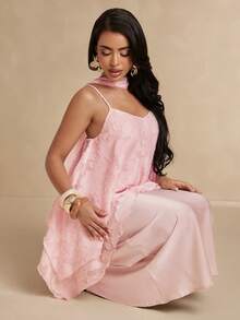 Silquee Spring/Summer Women's Chiffon Cut-Out Camisole With Ruffle Hem And Layered Flounce Holiday Pink Elegant - Pink - View 7