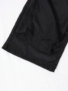 SHEIN 女孩和青少年女孩休闲宽松高腰褶皱阔腿黑色裤子，适合春、夏、秋、冬 - 黑色 - 查看 4
