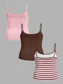 SHEIN BASICS 女款大尺碼修身休閒百搭細肩帶背心上衣夏季 - 彩色 - 查看 2