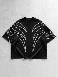 NORVETH Casual Men's Graphic Print Round Neck Short Sleeve T-Shirt Mens Crew Neck Printed T Shirt Street Style Men Graphic Boxy Oversized T-Shirt Mens Streetwear Shirts Oversized Graphic Tees Men - Black - View 1