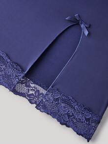 Hourtrue Lace Trim Bow Front Split Hem Cami Pajama Nightdressfor Summer - Navy Blue - View 4