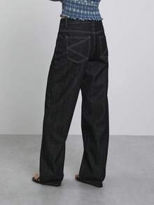 COUREZ Low Rise Straight Leg Jeans In Black , Y2K Casual Streetwear Summer For Women Going Out Everyday Pants For Women - Black - View 3