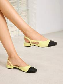 MOTF WOMEN'S SHOES NEW FRENCH YELLOW SIDE SPACE SPLICING CLOSED TOE SQUARE HEEL FASHION TEMPERAMENT CELEBRITY SHOES COMFORTABLE AND NOT TIRED FEET VERSATILE AGE REDUCTION ELEGANT STYLE WOMEN'S SHOES - Yellow Black - View 4