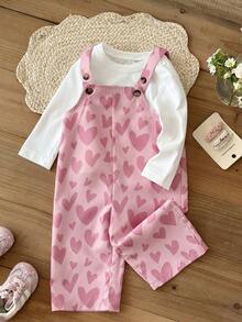 LMoss Kids Jumpsuit Bayi Perempuan Motif Hati Merah Muda yang Lucu dan Serbaguna untuk Musim Gugur/Dingin - Berwarna merah muda - View 1
