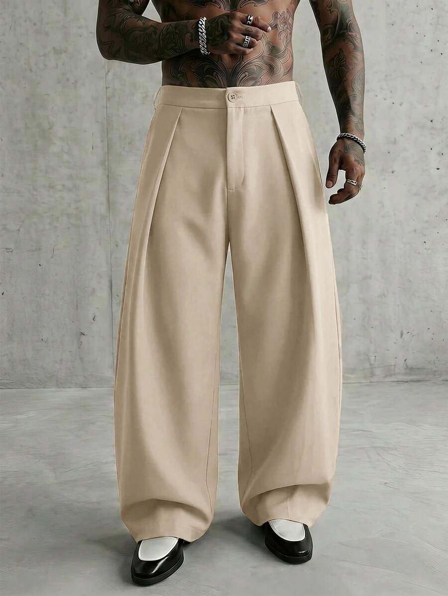 AXEPEAK Men's Solid Color Pleated Casual Versatile Daily Travel Long Pants - Green - View 1