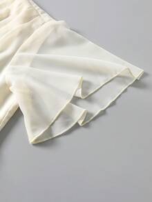 Elenzga Vestido fluido con escote en V cruzado, mangas con volantes de gasa, botones metálicos doble botonadura, cintura francesa elegante con corte evasé, color champán y melocotón claro, adecuado para el trabajo y las vacaciones - Albaricoque - Ver 6