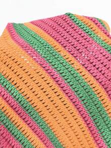 SHEIN Holidaya Verano, Vacaciones, Uso Diario, Ropa de Vacaciones, Hilo de Algodón a Rayas Coloridas, Top de Verano, Lazo Cruzado en la Espalda, Top de Punto Calado, Top de Punto sin Mangas, Top de Punto para Mujer - Multicolor - Ver 6