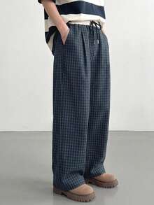DAZY Plaid Loose Patchwork Design Long Pants For Boys (Large) - Navy Blue - View 6