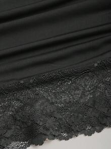 Sweetra Petite 女款春夏咖啡色優雅通勤收腰修身蕾絲拼接下擺迷你洋裝 - 黑色 - 查看 5