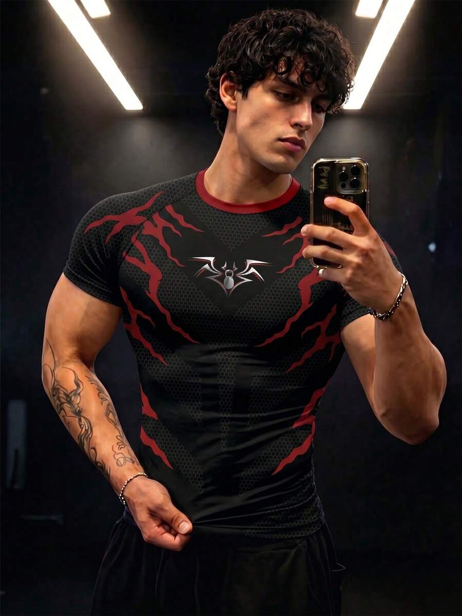 GymBeat T-shirt homme imprimé araignée, décontracté et polyvalent pour le quotidien & le sport, salle de sport, vacances - Multicolore - Voir 1