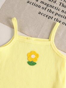 SHEIN Playful Pals 3件組女嬰度假休閒風鳳梨圖案提花紋理面料短版上衣短褲+吊帶連身衣 3件套 適合日常夏季專屬 - 芥末黃 - 查看 5