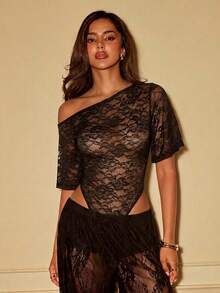 SHEIN ICON Body sexy de encaje transparente para el verano - Negro - Ver 3