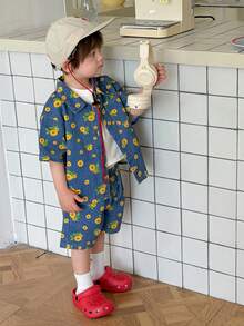 Dazy Kids 男嬰花卉印花休閒度假襯衫與寬鬆牛仔短褲套裝 夏季度假 - 藍色 - 查看 10