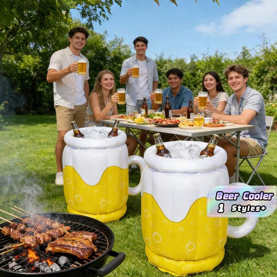 1pc Inflatable Beer Mug Cooler, Floating Ice Bucket For Pool Party, Summer Beverage Drink Holder - One Size Fits All - View 1