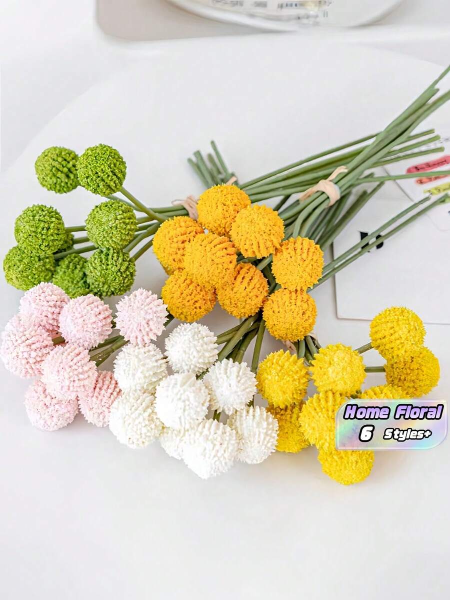 9 /1 pieza Ramo de Crisantemo Artificial Bola Dorada Amarillo Naranja Rosa Blanco Verde Opcional para Decoración de Mesa Mesa de Café Decoración de Flores Falsas para Boda Regalo del Día de la Madre Decoración Exterior Arreglo Floral del Hogar - Multicolor - Ver 1