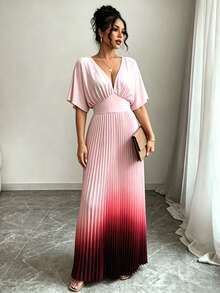 Elenzga Modisches elegantes Damenkleid für Frühling/Sommer mit Taillierung, Plissee und Farbverlauf - Verschiedenfarbig - Übersicht 4
