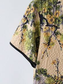 Resyla Women's Summer Casual Elegant Vacation Style All-Over Floral Print Contrast Trim Notch Collar Short Sleeve Shirt Tea Party Beige - Multicolor - View 3