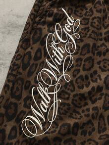 ROMWE MEN Men's Leopard Print Pattern Loose Shorts Street Retro - Brown - View 2