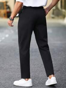 Manfinity Mode Men's Black Pleated Dress Pants,Summer Business Casual Smart Office Wear With Decorative Stitching,Suitable For Workplace,Dating,And Gifting - Black - View 2