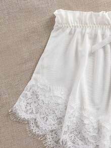 Crystal Vow 4pack Contrast Lace Mesh Lingerie Set With Robe & Belt Bridallingerie - White - View 4