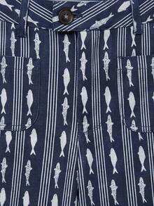 Nöista Wide-Leg Pants In A Fishes And Stripes Printed Fabric With A Mid-Rise Waistband, Button Closure, Front Pockets. Spring, Summer, Music Festival. - Royal Blue - View 12