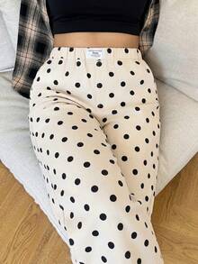 SHEIN EZwear CURVE 女款大尺碼休閒寬鬆彈性腰寬腿牛仔長褲 黑色 - 白色 - 查看 1