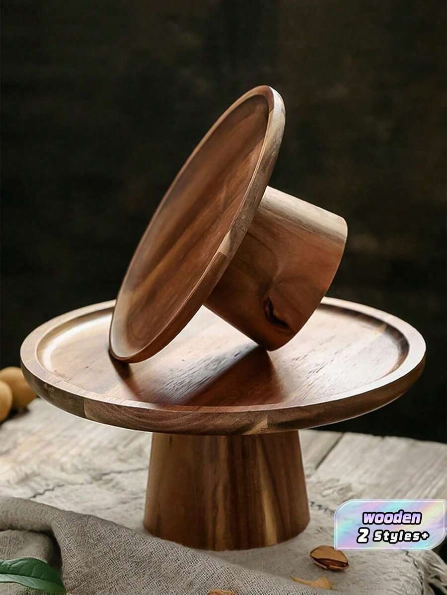 1pc Rustic Wooden Cake Stand, Dessert Display Tray With Wood Base, Multi-Use Serving Plate For Cupcake, Fruit & Snacks, Home Wedding Party Decor - Multicolor - View 1
