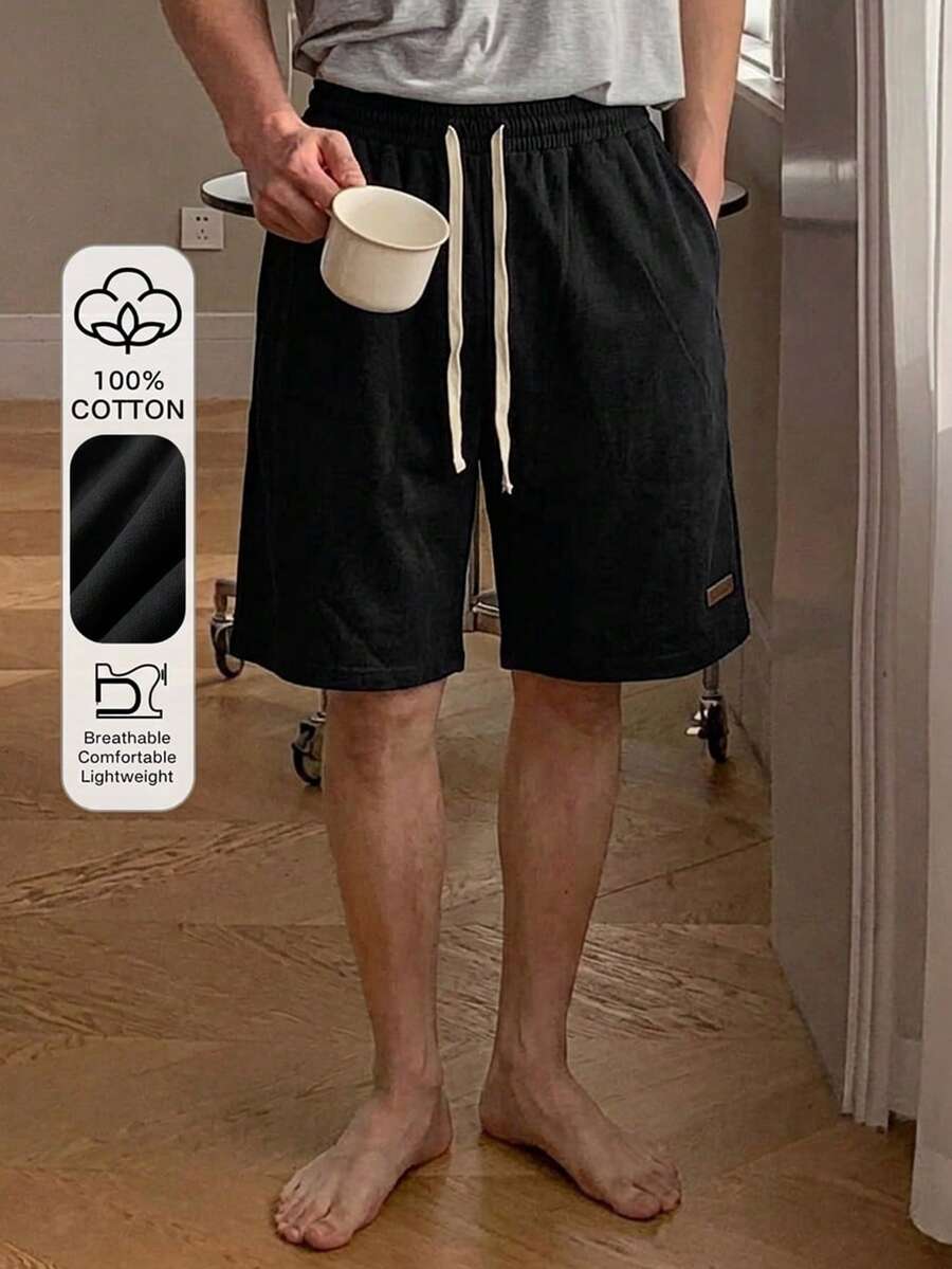 DAZY 夏季純色彈性腰黑色短款男士居家休閒睡褲 - 黑色 - 查看 1