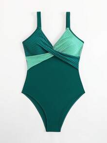Swim Lushoire Striped Special Fabric Criss-Cross Chest One-Piece Swimsuit - Multicolor - View 5