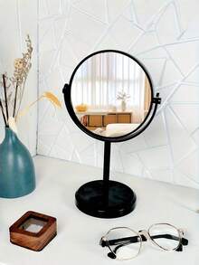 European-Style Matt Double-Sided Tabletop Make-Up Mirror; Large Princess-Style Dressing Table Mirror With Stand; Ideal For Blackhead Removal And Precise Make-Up Application; An Elegant Tabletop Make-Up Mirror Suitable For Homes - Black - View 3