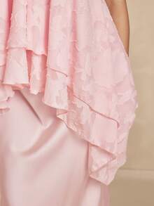 Silquee Spring/Summer Women's Chiffon Cut-Out Camisole With Ruffle Hem And Layered Flounce Holiday Pink Elegant - Pink - View 5
